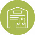 warehouse with boxes green icon