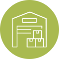 warehouse with boxes green icon